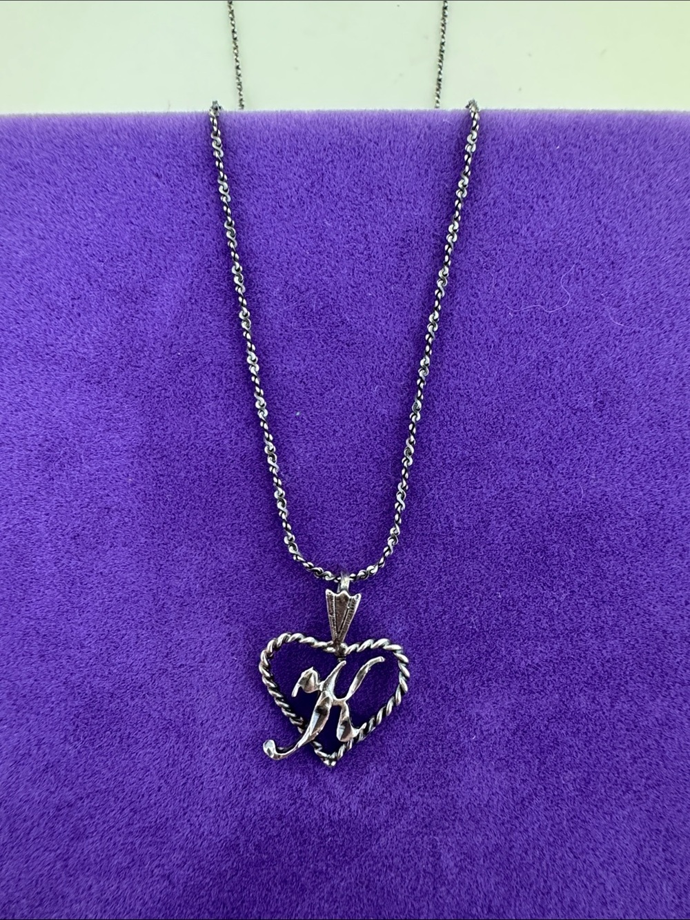 💛 Vintage Sterling Silver Heart Initial 'K' Necklace | Romantic Tribute
